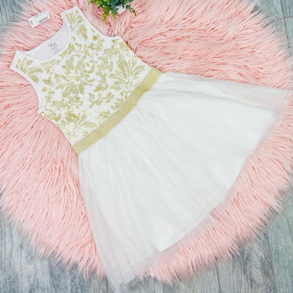 NWT Toddlers Tulle Sparkle Sequins Gold White Princess Dress - Picture 1 of 5